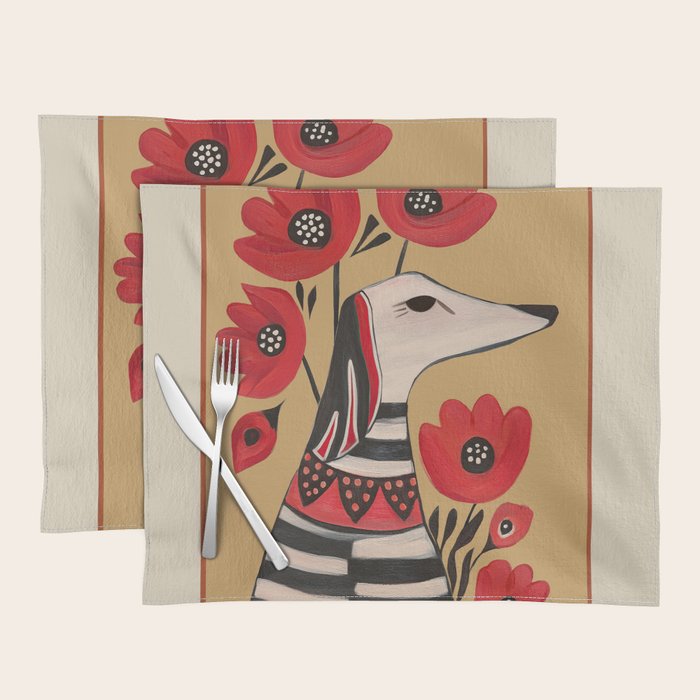 Striped Dog with Poppies Placemat Gallery Image 1