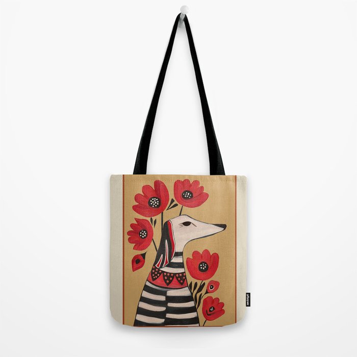 Striped Dog with Poppies Tote Bag Gallery Image 2