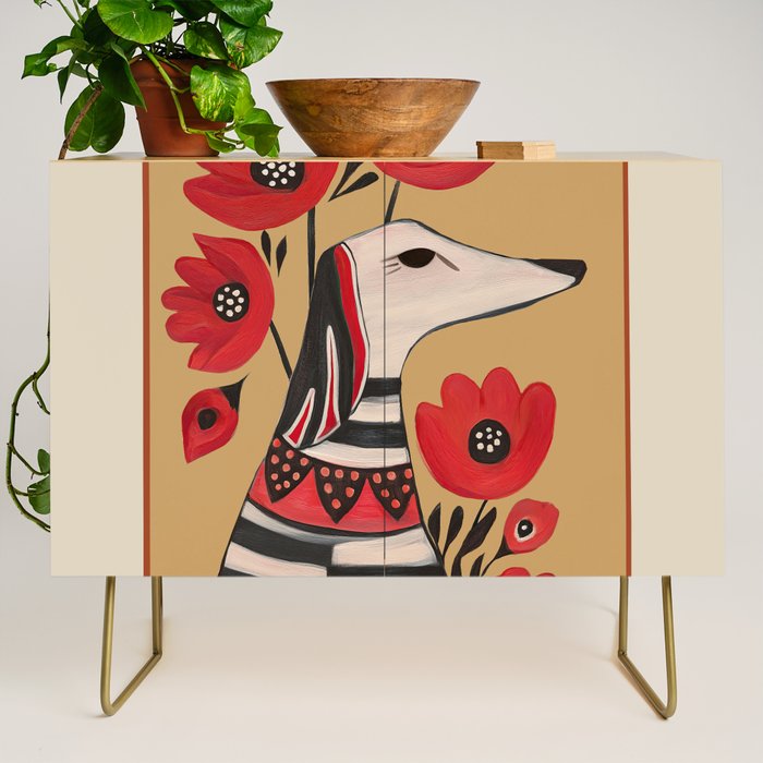 Striped Dog with Poppies Credenza Gallery Image 1