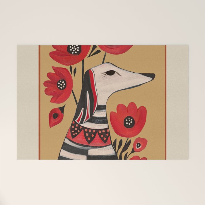Striped Dog with Poppies Welcome Mat Gallery Image 1