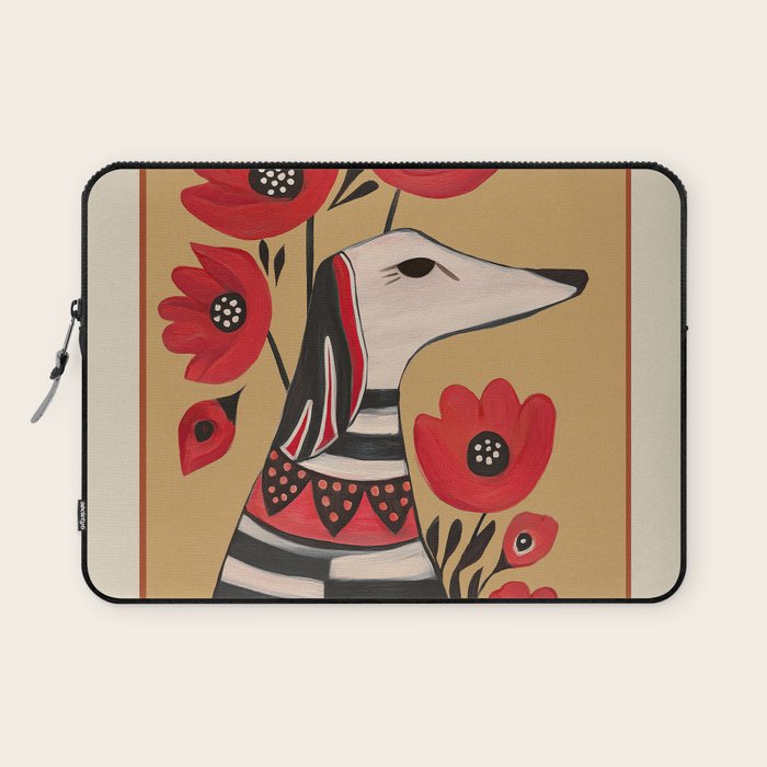 Striped Dog with Poppies Laptop Sleeve Gallery Image 1
