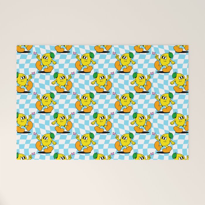 Retro lemon cartoon character pattern Welcome Mat Gallery Image 1