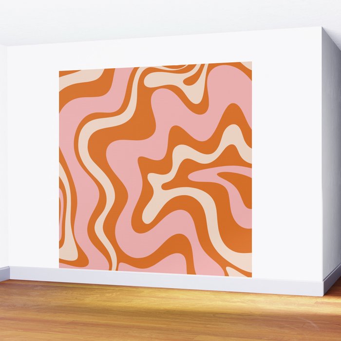 Liquid Swirl Retro Abstract Pattern in Orange Pink Cream Wall Mural Gallery Image 2