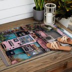 Urban Architecture with Plants and Tree in Front of Vending Machine - Urban Photography Outdoor Rug Gallery Image 2