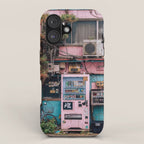 Urban Architecture with Plants and Tree in Front of Vending Machine - Urban Photography iPhone Case Gallery Image 1