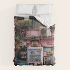 Urban Architecture with Plants and Tree in Front of Vending Machine - Urban Photography Duvet Cover Gallery Image 6