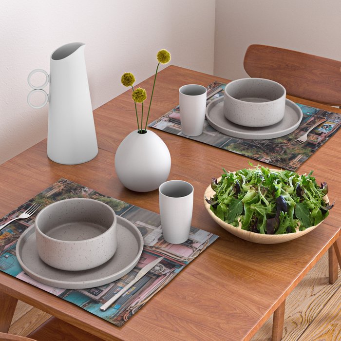 Urban Architecture with Plants and Tree in Front of Vending Machine - Urban Photography Placemat Gallery Image 2