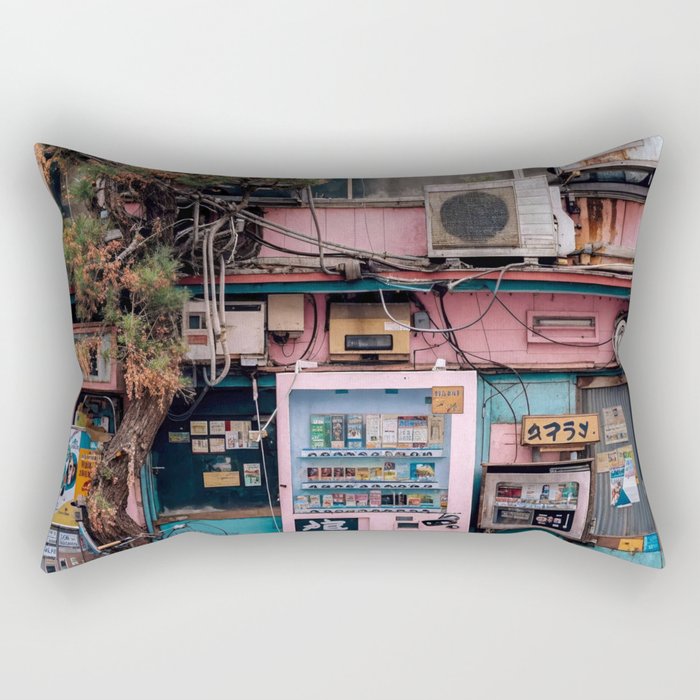 Urban Architecture with Plants and Tree in Front of Vending Machine - Urban Photography Rectangular Pillow Gallery Image 2