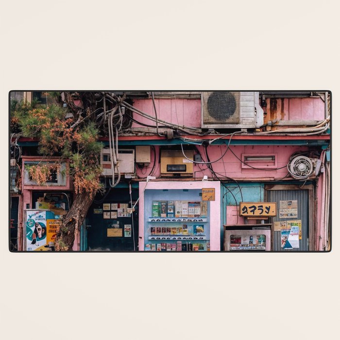 Urban Architecture with Plants and Tree in Front of Vending Machine - Urban Photography Desk Mat Gallery Image 3