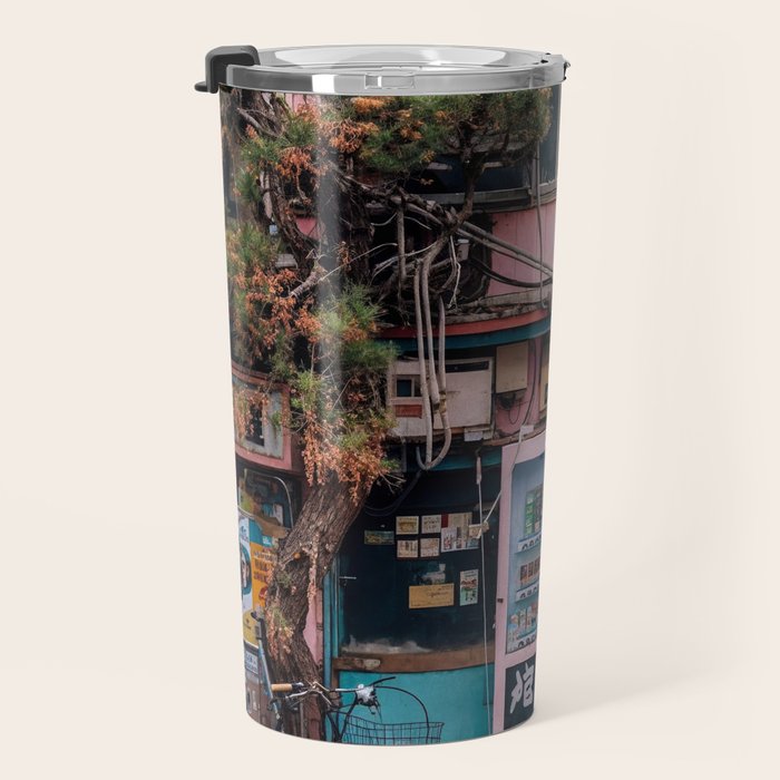 Urban Architecture with Plants and Tree in Front of Vending Machine - Urban Photography Travel Mug Gallery Image 3