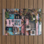 Urban Architecture with Plants and Tree in Front of Vending Machine - Urban Photography Outdoor Rug Gallery Image 1