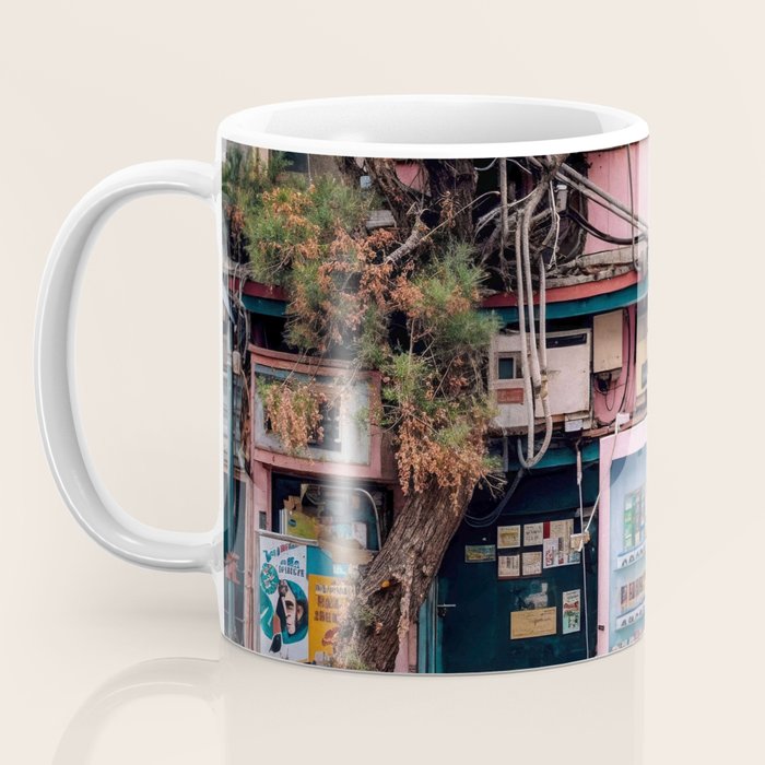 Urban Architecture with Plants and Tree in Front of Vending Machine - Urban Photography Coffee Mug Gallery Image 3