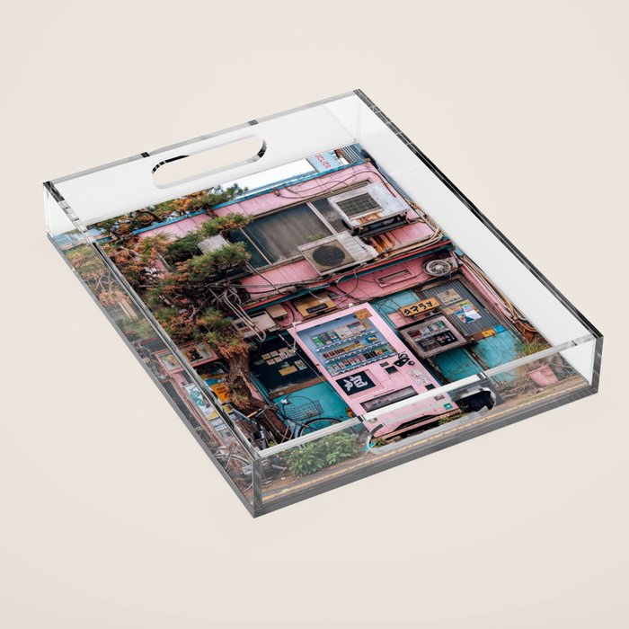 Urban Architecture with Plants and Tree in Front of Vending Machine - Urban Photography Acrylic Tray Gallery Image 1