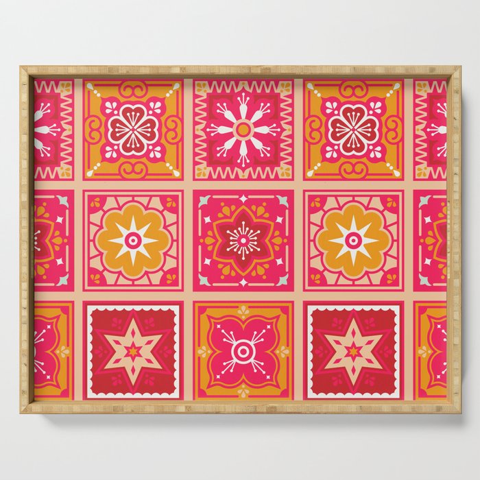 Talavera Mexican Tile - Hot Pink & Orange Palette Serving Tray Gallery Image 1