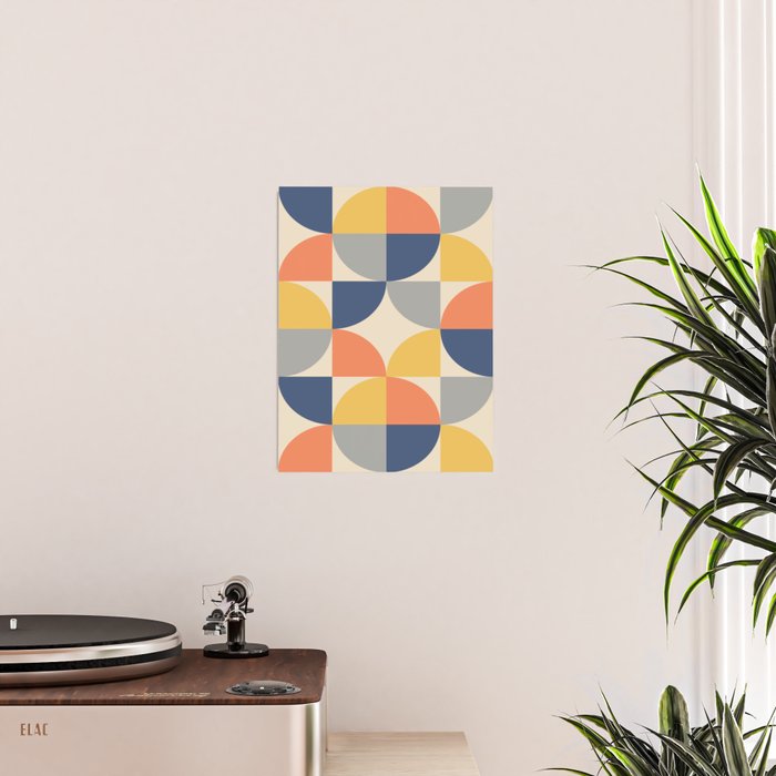 Mid Century Modern Geometric Pattern 445 Blue Yellow Orange Gray and Beige Poster Gallery Image 2