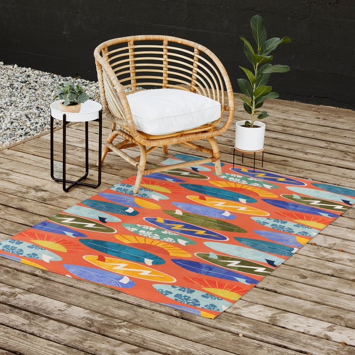 Surfboard orange  Outdoor Rug Gallery Image 2