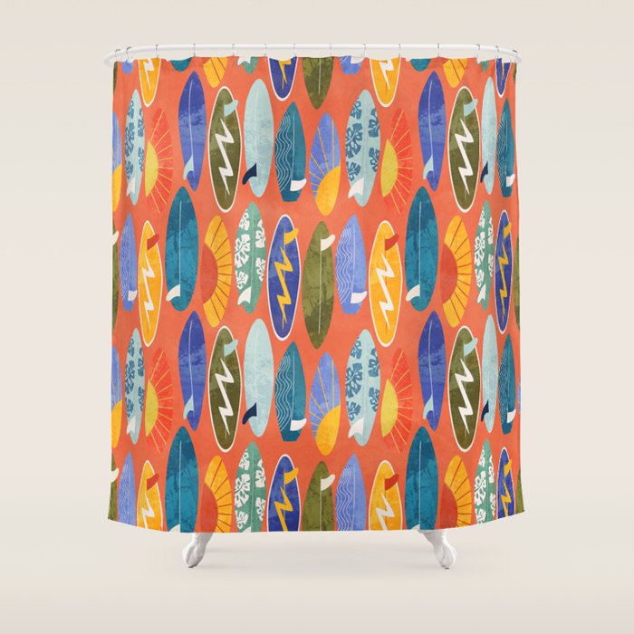 Surfboard orange  Shower Curtain Gallery Image 1