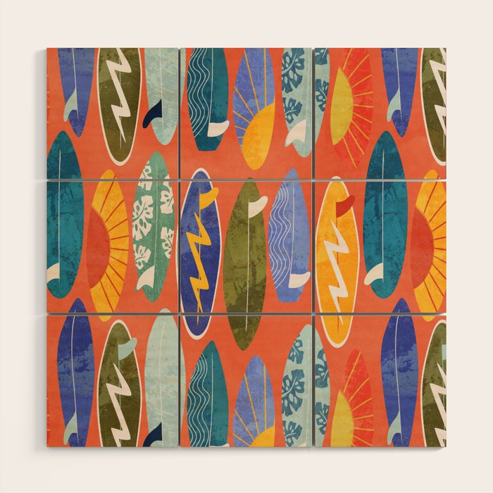 Surfboard orange  Wood Wall Art Gallery Image 1