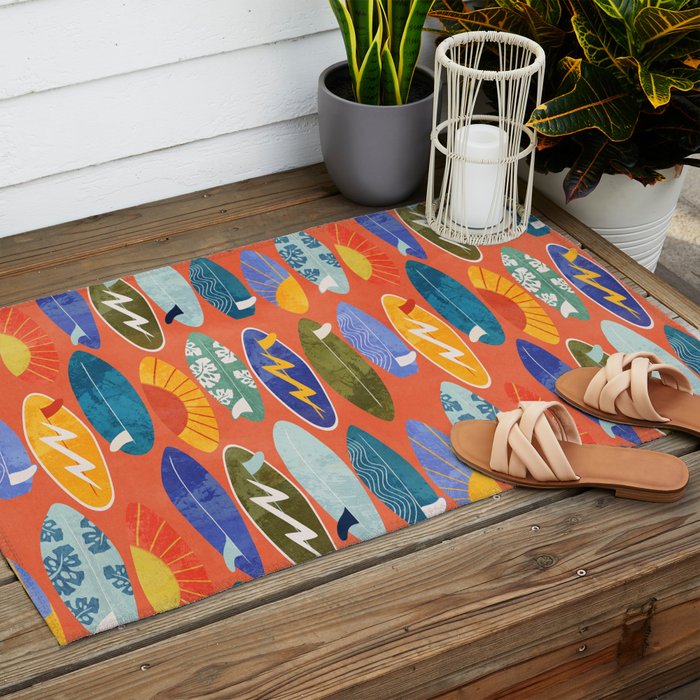 Surfboard orange  Outdoor Rug Gallery Image 2