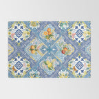 Sicilian Limones, italian mediterranean citrus fruit maiolica blue tiles Rug Gallery Image 2