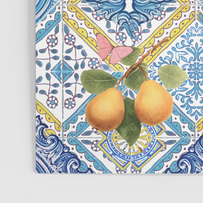 Sicilian Limones, italian mediterranean citrus fruit maiolica blue tiles Poster Gallery Image 3
