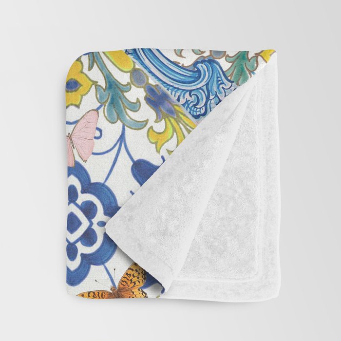 Sicilian Limones, italian mediterranean citrus fruit maiolica blue tiles Throw Blanket Gallery Image 3