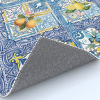 Sicilian Limones, italian mediterranean citrus fruit maiolica blue tiles Rug Gallery Image 4