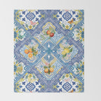 Sicilian Limones, italian mediterranean citrus fruit maiolica blue tiles Throw Blanket Gallery Image 2