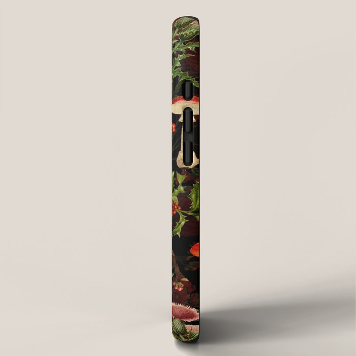 Vintage Dark Red Mushrooms And Poppies Botanical Midnight Garden iPhone Case Gallery Image 2