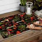 Vintage Dark Red Mushrooms And Poppies Botanical Midnight Garden Outdoor Rug Gallery Image 2