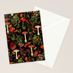 Vintage Dark Red Mushrooms And Poppies Botanical Midnight Garden Stationery Card Gallery Image 2