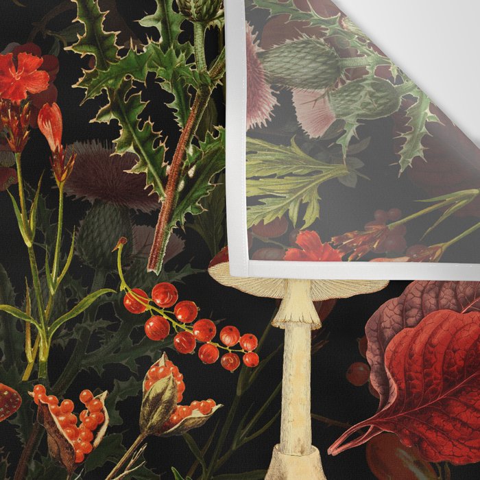 Vintage Dark Red Mushrooms And Poppies Botanical Midnight Garden Wall Tapestry Gallery Image 3