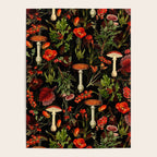 Vintage Dark Red Mushrooms And Poppies Botanical Midnight Garden Poster Gallery Image 4