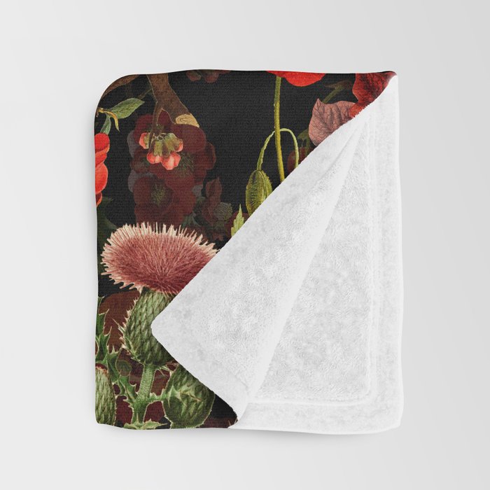 Vintage Dark Red Mushrooms And Poppies Botanical Midnight Garden Throw Blanket Gallery Image 3