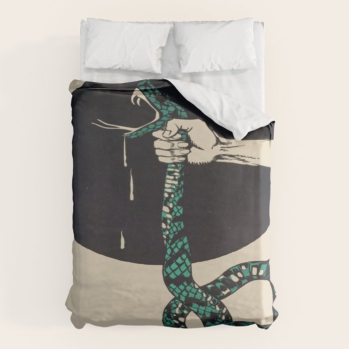 The strangling of a poisonous snake, representing the crushing colour lithograph G. Dorival 1918 Duvet Cover Gallery Image 1