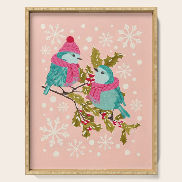Winter Birds in Festive Scarves Serving Tray Gallery Image 1