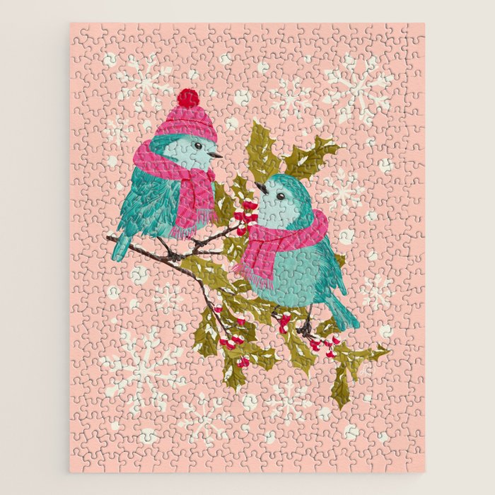 Winter Birds in Festive Scarves Jigsaw Puzzle Gallery Image 1