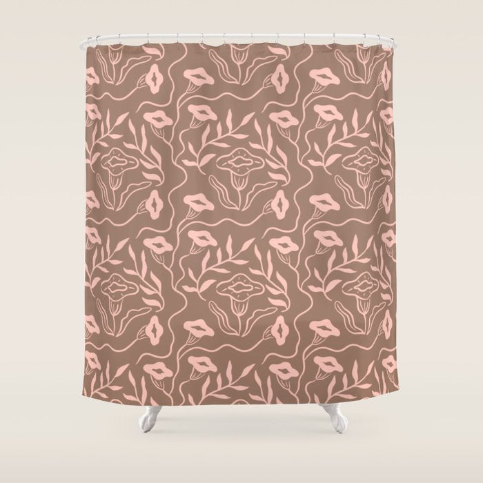 Dreamy Victorian Flower Pattern on Mocha Mousse Shower Curtain Gallery Image 1
