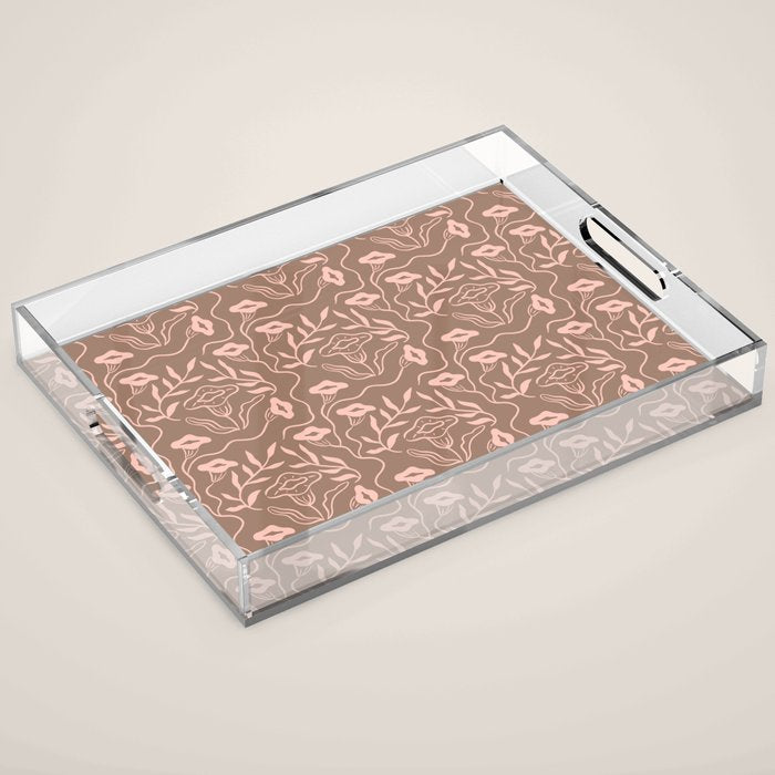Dreamy Victorian Flower Pattern on Mocha Mousse Acrylic Tray Gallery Image 1