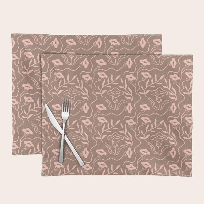 Dreamy Victorian Flower Pattern on Mocha Mousse Placemat Gallery Image 1