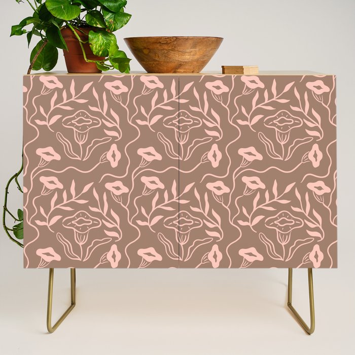 Dreamy Victorian Flower Pattern on Mocha Mousse Credenza Gallery Image 1