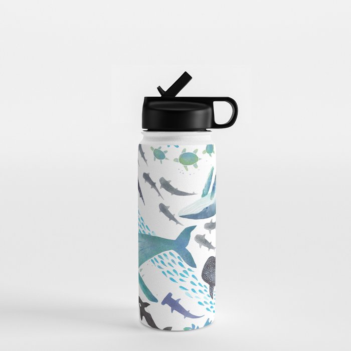 Sharks, Humpback Whales, Orcas & Turtles Ocean Play Print Water Bottle