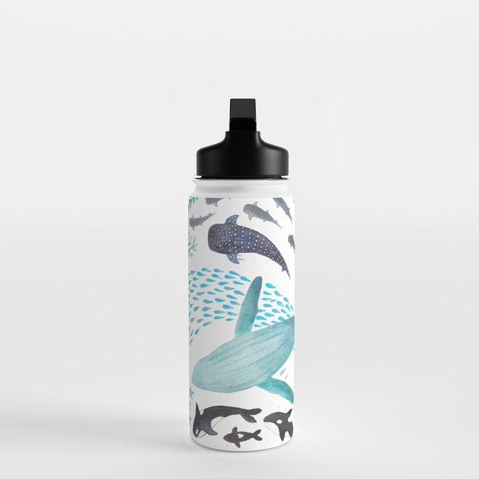 Sharks, Humpback Whales, Orcas & Turtles Ocean Play Print Water Bottle Gallery Image 3