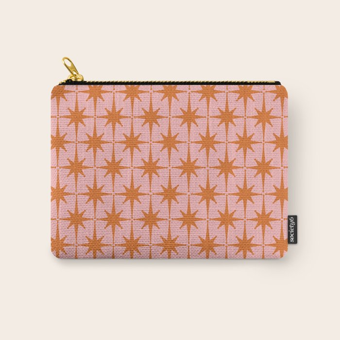 Retro Vintage 50s Starbursts Pattern in Pink and Orange Carry All Pouch Gallery Image 1