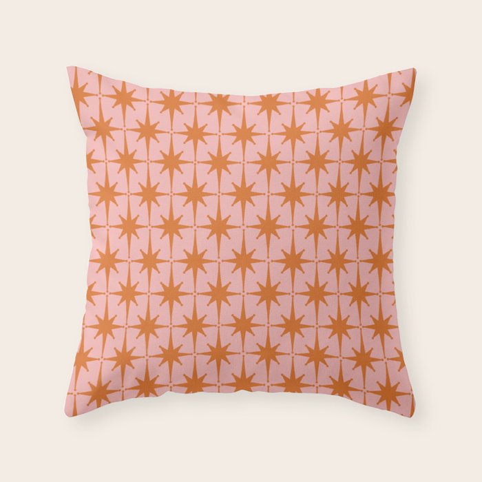 Retro Vintage 50s Starbursts Pattern in Pink and Orange Throw Pillow Gallery Image 1