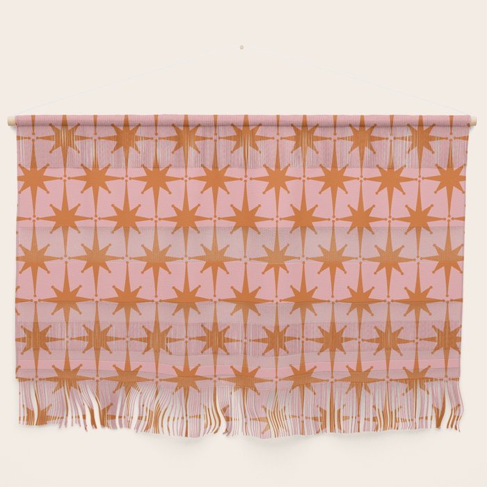 Retro Vintage 50s Starbursts Pattern in Pink and Orange Wall Hanging Gallery Image 1