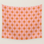 Retro Vintage 50s Starbursts Pattern in Pink and Orange Wall Tapestry Gallery Image 4