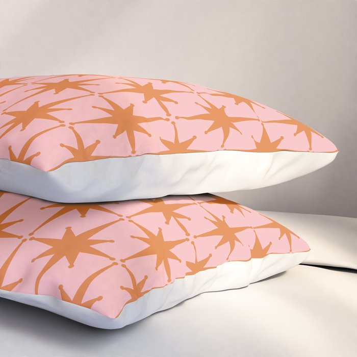 Retro Vintage 50s Starbursts Pattern in Pink and Orange Pillow Sham Gallery Image 3
