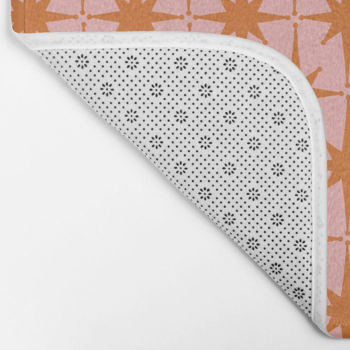 Retro Vintage 50s Starbursts Pattern in Pink and Orange Bath Mat Gallery Image 2