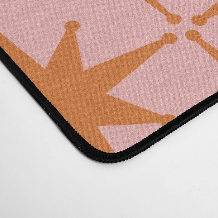 Retro Vintage 50s Starbursts Pattern in Pink and Orange Desk Mat Gallery Image 4